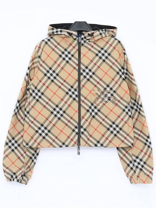 Crop Reversible Check Hooded Jacket Sand - BURBERRY - BALAAN 2