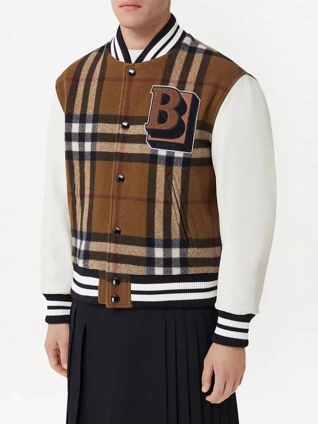 Men's Letter Graphic Check Technical Wool Bomber Jacket Brown - BURBERRY - BALAAN 5