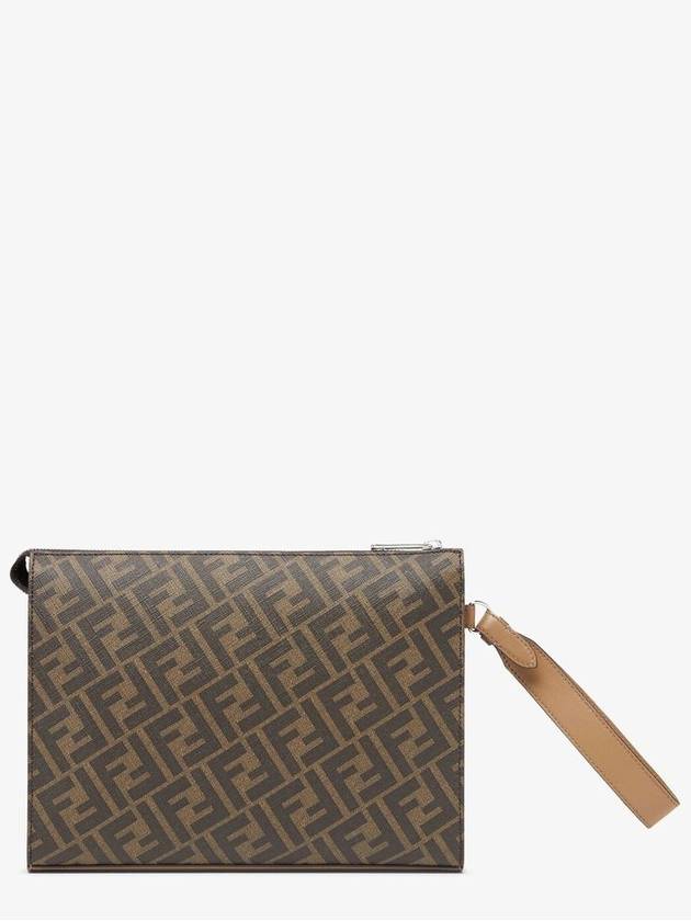 FF Motif Flat Leather Clutch Bag Brown - FENDI - BALAAN 4