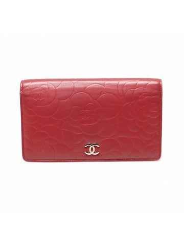 Women s Chanel A36544 Red Lambskin Camellia Silver CC Logo Long Wallet 14th Unit gt Gangbuk used luxury goods - CHANEL - BALAAN 1