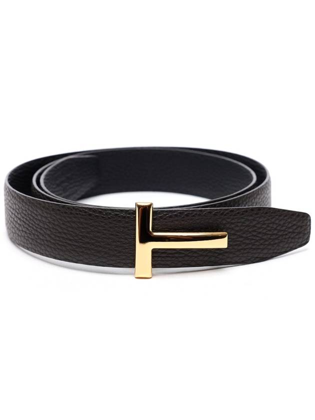 Reversible T Logo Leather Belt Dark Brown - TOM FORD - BALAAN 4