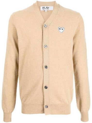 White Heart Wappen Wool Cardigan Beige - COMME DES GARCONS - BALAAN 1