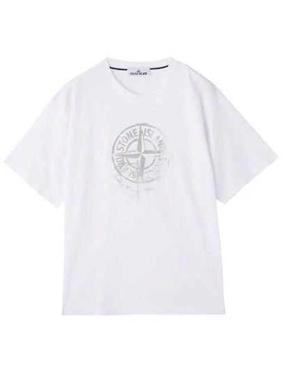 Men's Logo Print Crew Neck Short Sleeve T-Shirt White - STONE ISLAND - BALAAN 2