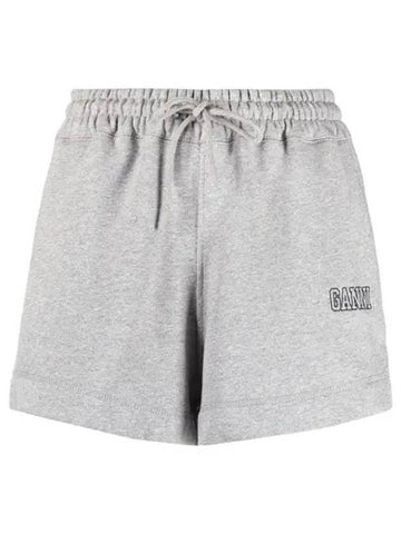 Women's Logo Drawstring Shorts Melange Grey - GANNI - BALAAN 1