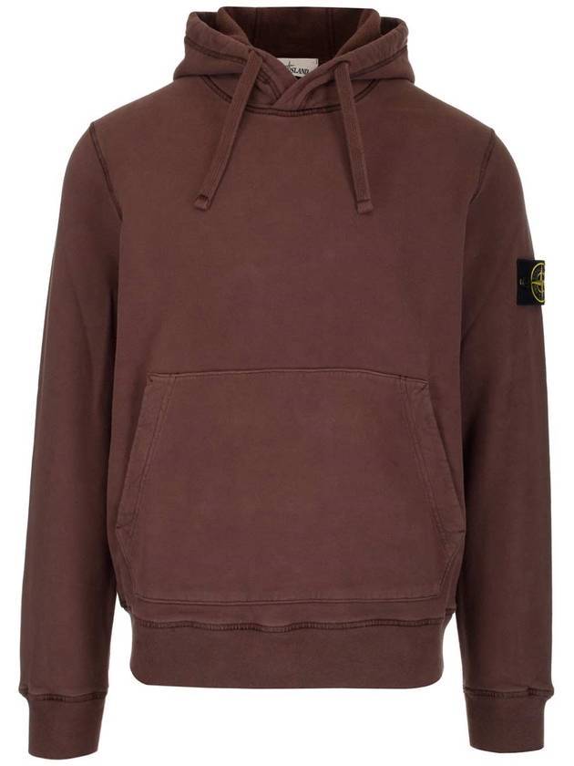 Wappen Patch Brushed Cotton Fleece Hoodie Brown - STONE ISLAND - BALAAN 1