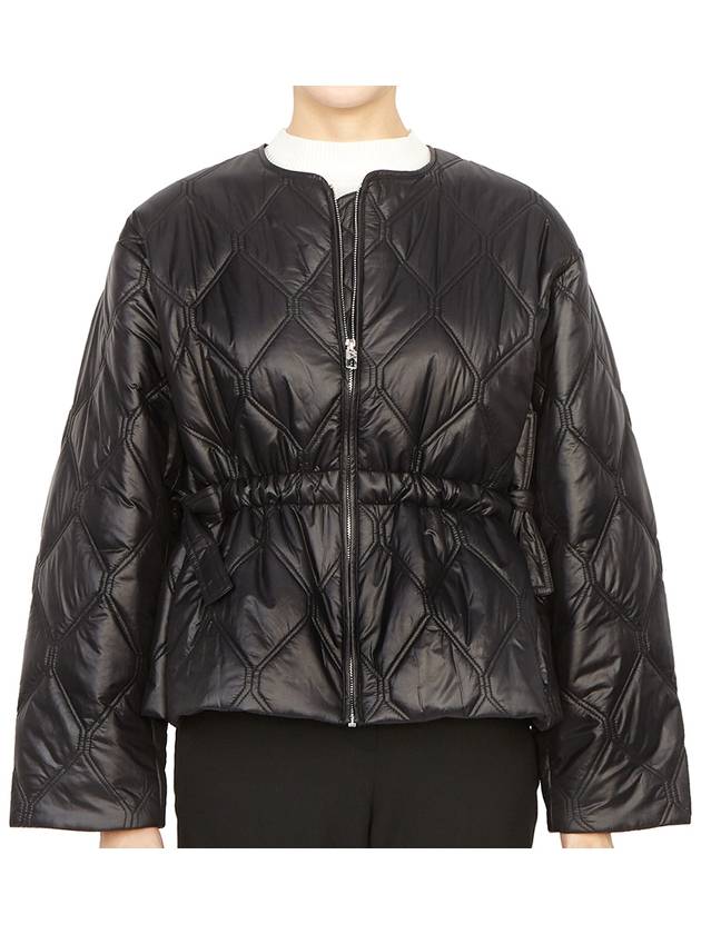 Shiny Quilted Zip-Up Jacket Black - GANNI - BALAAN 3