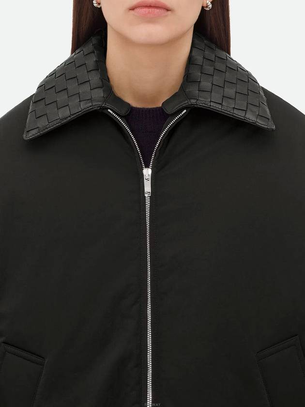 Intrecciato Leather Collar Tech Nylon Puffer Jacket Black - BOTTEGA VENETA - BALAAN 3