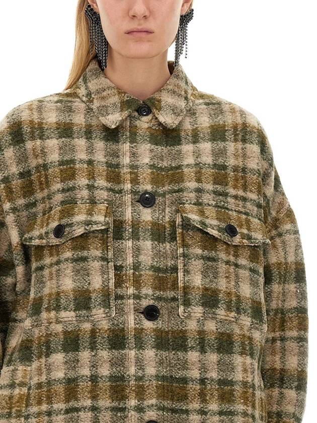 Fontizi Long Check Wool Single Coat Khaki Ecru - ISABEL MARANT ETOILE - BALAAN 5