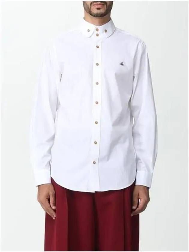 Men's Embroidered ORB Logo Long Sleeve Shirt White - VIVIENNE WESTWOOD - BALAAN 4