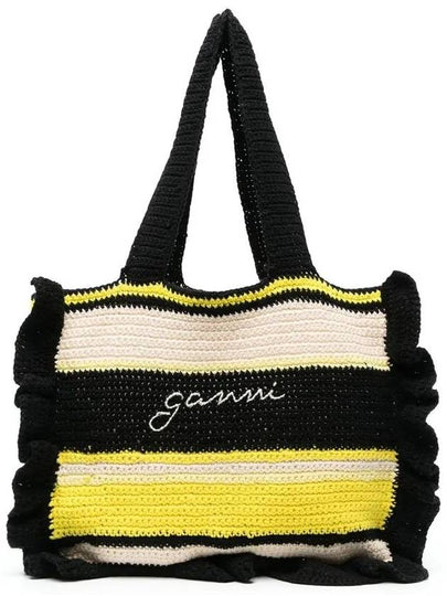 Crochet-Frill Embroided Logo Cotton Tote Bag - GANNI - BALAAN 2