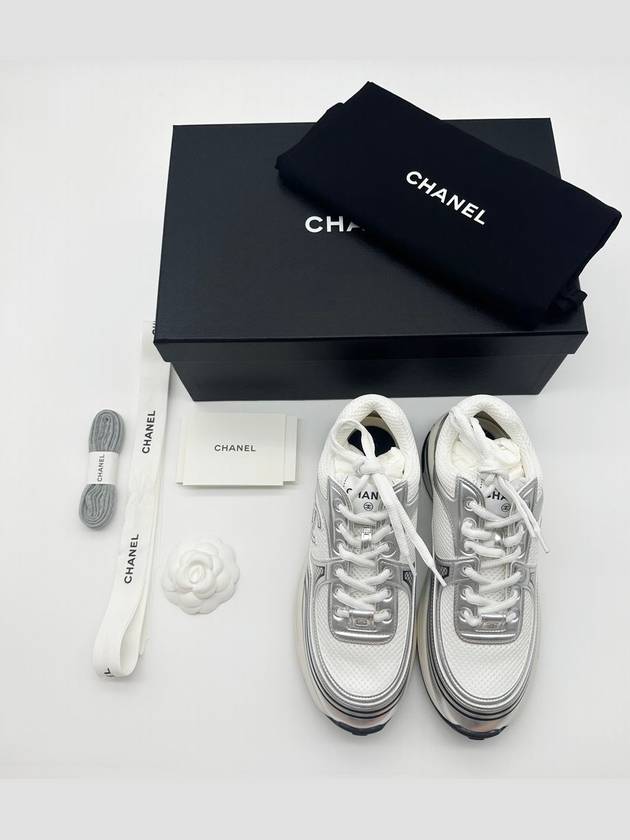 Fabric Laminated Low Top Sneakers Silver - CHANEL - BALAAN 3