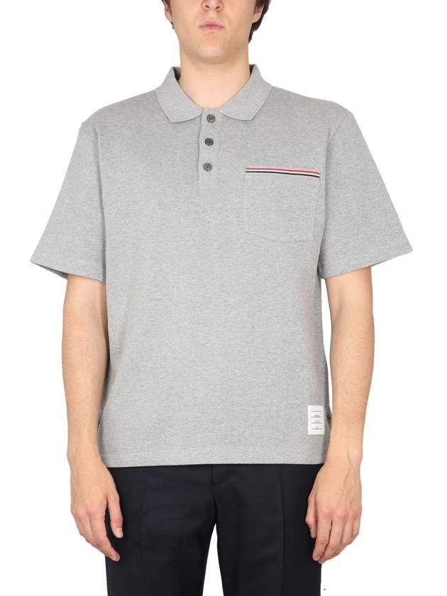 RWB Pocket Interlock Cotton Short Sleeve Polo Shirt Grey - THOM BROWNE - BALAAN 2