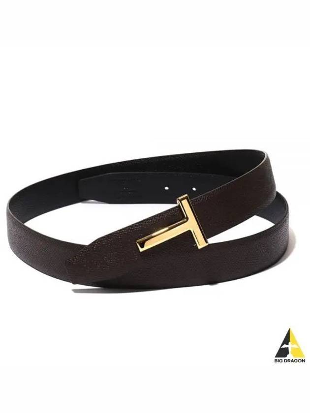 T Logo Reversible Leather Belt Chocolate - TOM FORD - BALAAN 2