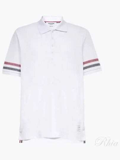 Men's RWB Stripe Cotton Polo Shirt White - THOM BROWNE - BALAAN 2