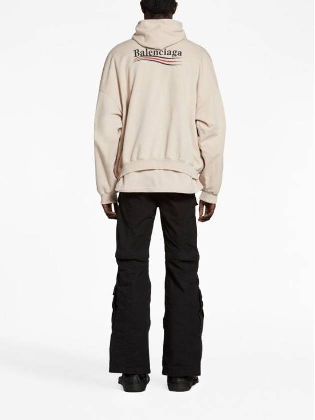 Embroidered Logo Cotton Hoodie Beige - BALENCIAGA - BALAAN 7