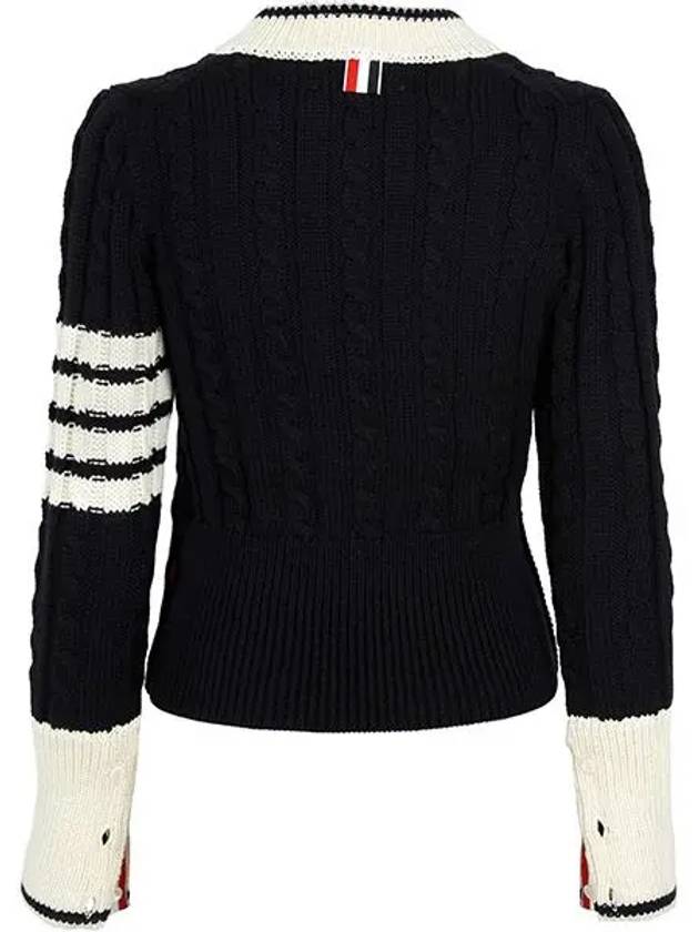 Baby Cable V-Neck Knit Top Navy - THOM BROWNE - BALAAN 3