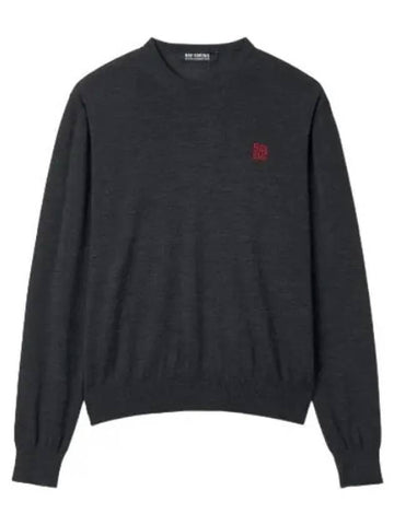 Embroidered crewneck knit sweater dark gray - RAF SIMONS - BALAAN 1