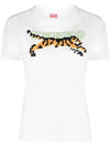 Women's Tiger Logo Pixel Short Sleeves T-Shirt White - KENZO - BALAAN 1