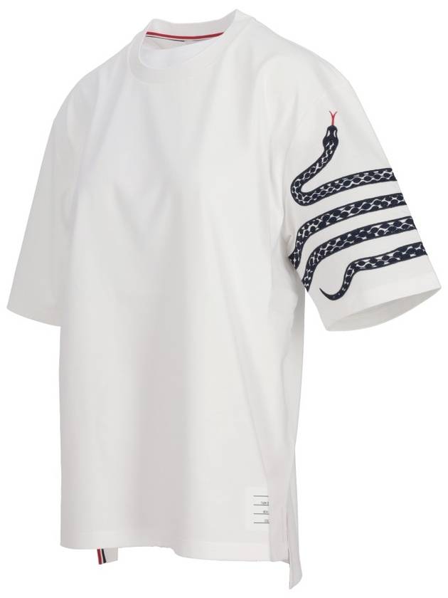 SHORT SLEEVE TEE W/ NAVY 4 BAR SNAKE EMBROIDERY IN MEDIUM WEIGHT JERSEY COTTON - THOM BROWNE - BALAAN 2