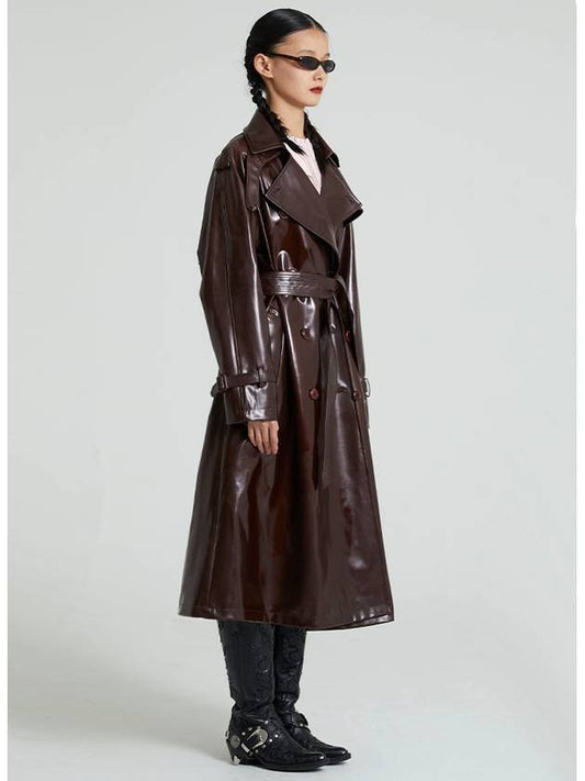 Coated Oversized Trench Coat Wine - RAWMANTICS - BALAAN 1