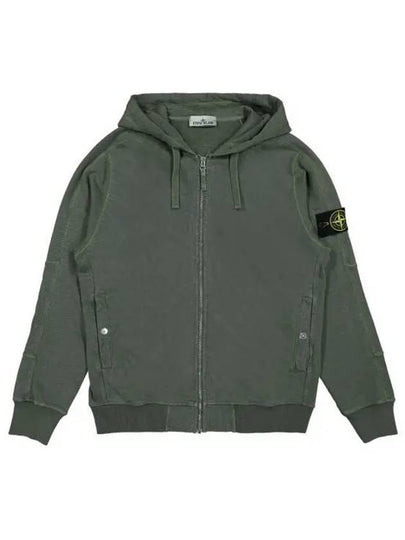 Men's Garment Dyed Malfile Zip Up Hoodie Dark Green - STONE ISLAND - BALAAN 2