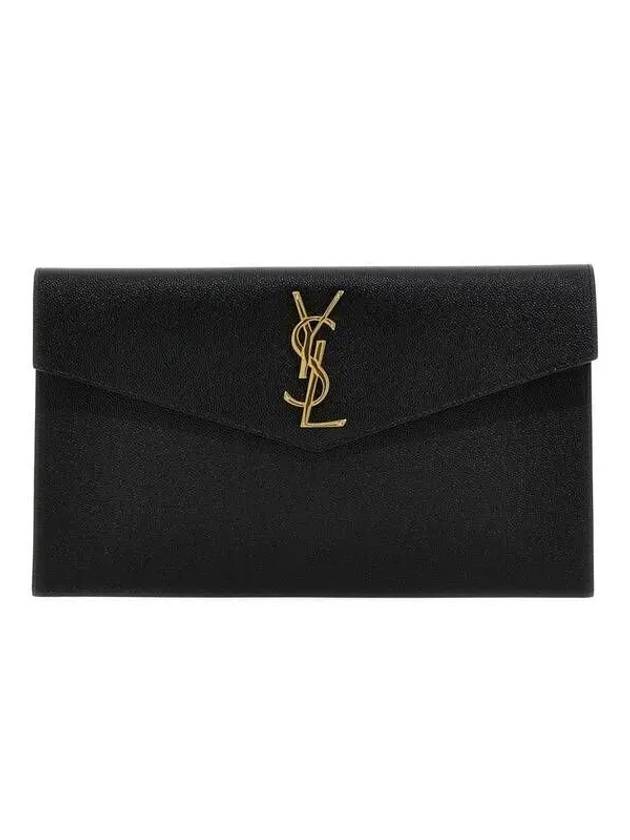 Uptown Grain de Poudre Embossed Leather Clutch Bag Black - SAINT LAURENT - BALAAN 2