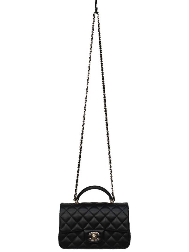 Gold Hardware Top Handle Mini Lambskin Flap Cross Bag Black - CHANEL - BALAAN 7