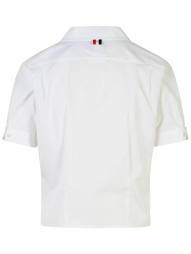 Women's Grosgrain Pintuck Crop Short Sleeve Shirt White - THOM BROWNE - BALAAN 4