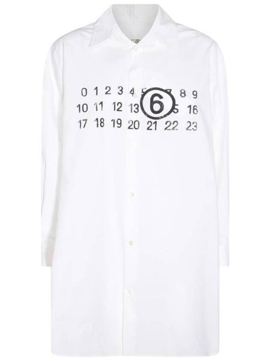 Number Logo Print Shirt Cotton Short Dress White - MAISON MARGIELA - BALAAN 1