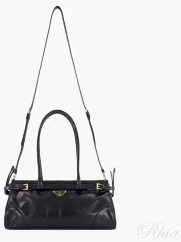 Medium Leather Tote Shoulder Bag Black - PRADA - BALAAN 2