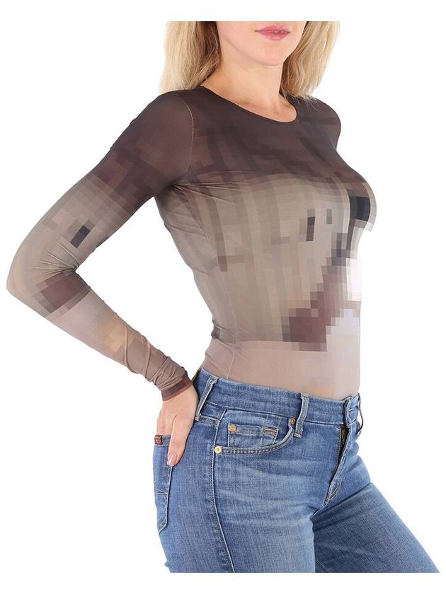 MM6 Ladies Pixelated Brown Digital Print Bodysuit, Size Small - MAISON MARGIELA - BALAAN 2