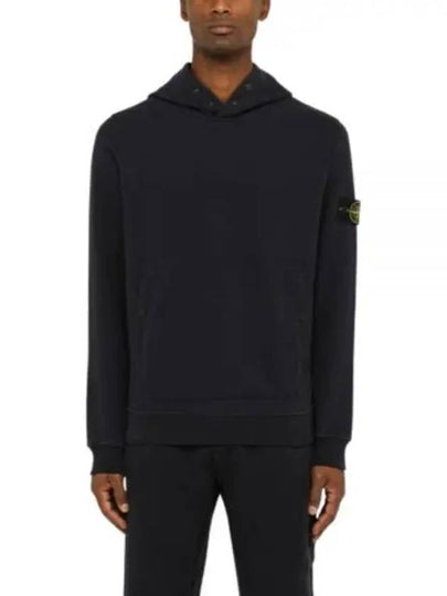 Snap Brushed Cotton Fleece Hoodie Navy - STONE ISLAND - BALAAN 2