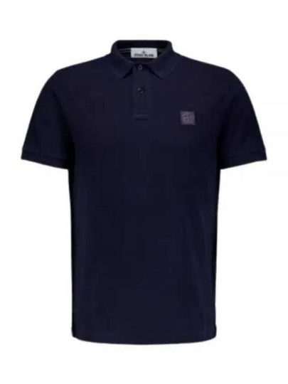 Men's Logo Patch Short Sleeve Polo Shirt Navy - STONE ISLAND - BALAAN 2