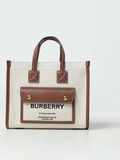 Mini Two-Tone Canvas and Leather Freya Tote Bag Natural Tan - BURBERRY - BALAAN 2