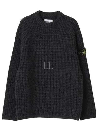 Knotted Ribbed Stitch Pure Wool Crewneck Knit Top Steel Grey Melange - STONE ISLAND - BALAAN 2