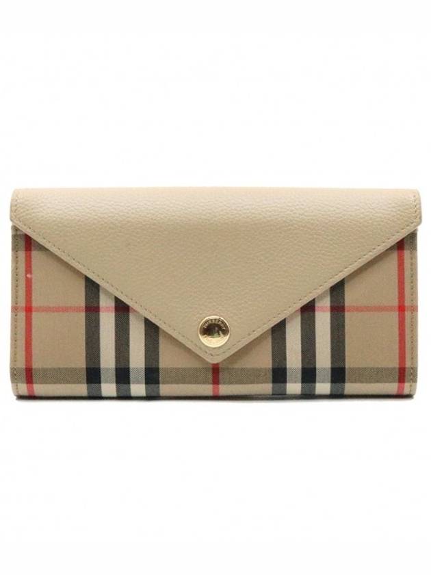 Women s Burberry 8026111 Beige Leather Haymarket Check Canvas Long Wallet gt Gangbuk used luxury goods - BURBERRY - BALAAN 1