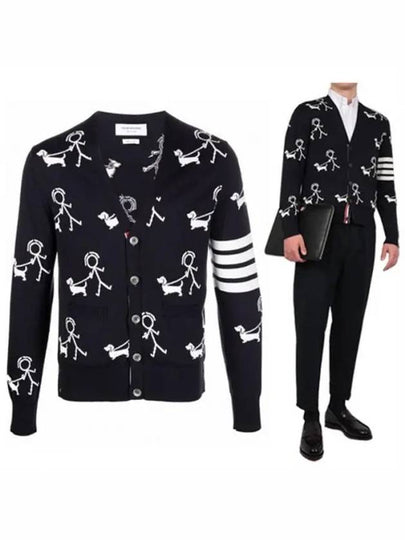 Men's Mr. Thom Hector Half Drop V-Neck Cardigan Navy - THOM BROWNE - BALAAN 2