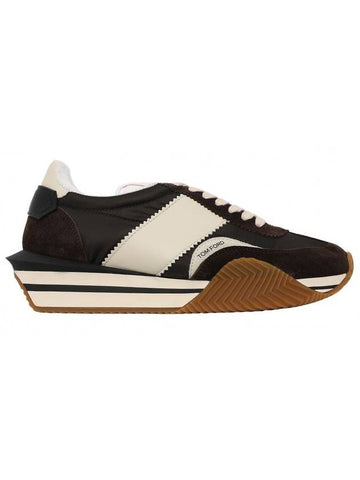 Logo James Panel Low Top Sneakers Brown - TOM FORD - BALAAN.