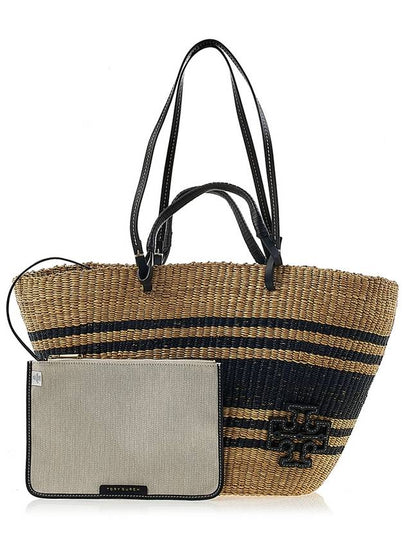 Elastic Stripe Straw Basket Tote Bag Beige - TORY BURCH - BALAAN 2