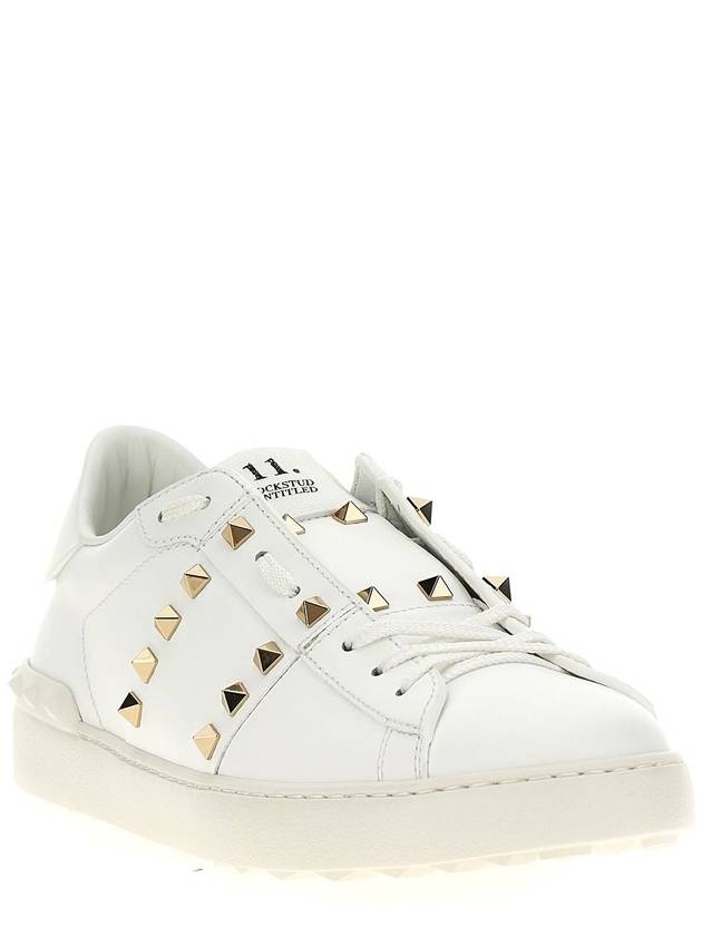 Rockstud Untitled Calfskin Low Top Sneakers White - VALENTINO - BALAAN 3