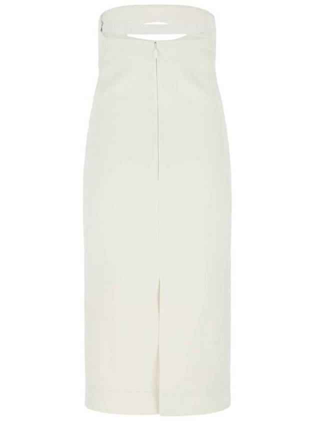 Women's Satin Crepe Cutout Midi Dress White - SAINT LAURENT - BALAAN 3