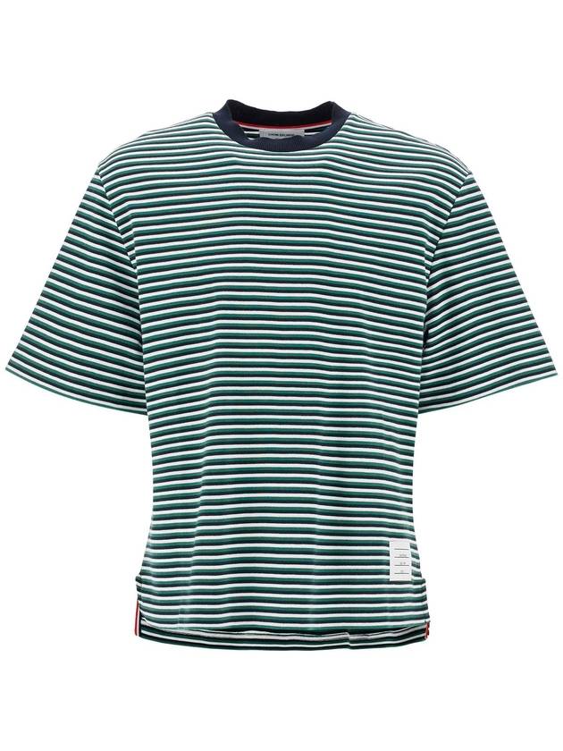 Striped Milano Rib Crewneck Cotton Short Sleeve T-Shirt Green - THOM BROWNE - BALAAN 2