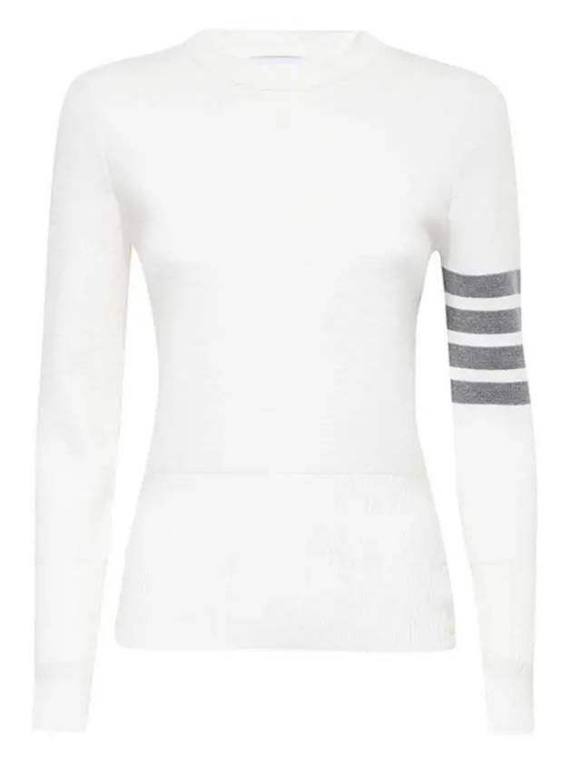 Milano Stitch Crewneck 4-Bar Cotton Crepe Knit Top White - THOM BROWNE - BALAAN 3