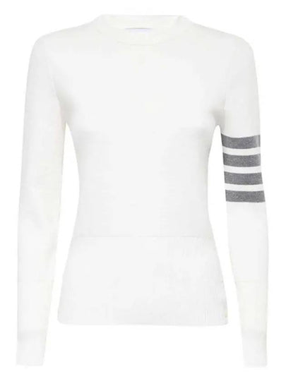 Milano Stitch Crewneck 4-Bar Cotton Crepe Knit Top White - THOM BROWNE - BALAAN 2