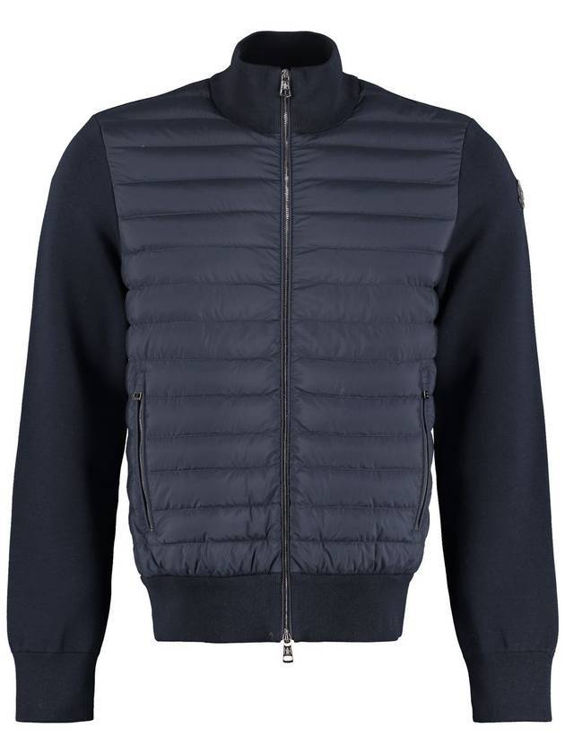 Padded Cotton Cardigan Reflecting Pond Navy - MONCLER - BALAAN.