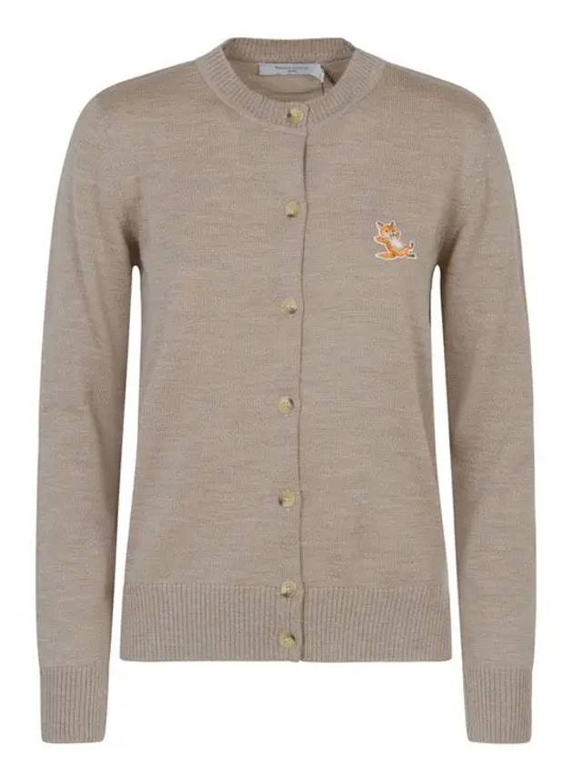 Chillax Fox Patch Crew Neck Wool Cardigan Beige Melange - MAISON KITSUNE - BALAAN 2