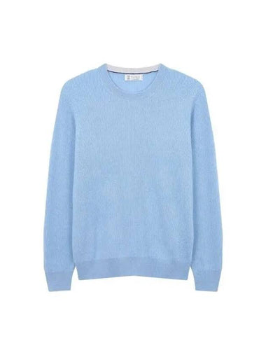 Men s Soft Cashmere Crew Neck Pullover Blue 271739 - BRUNELLO CUCINELLI - BALAAN 1