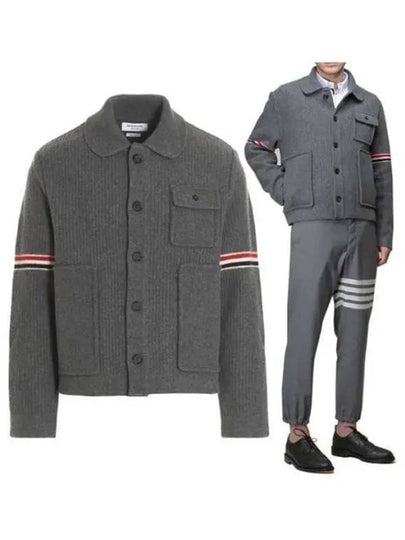 Men's Voile Wool Stripe Workman Jacket Grey - THOM BROWNE - BALAAN 2