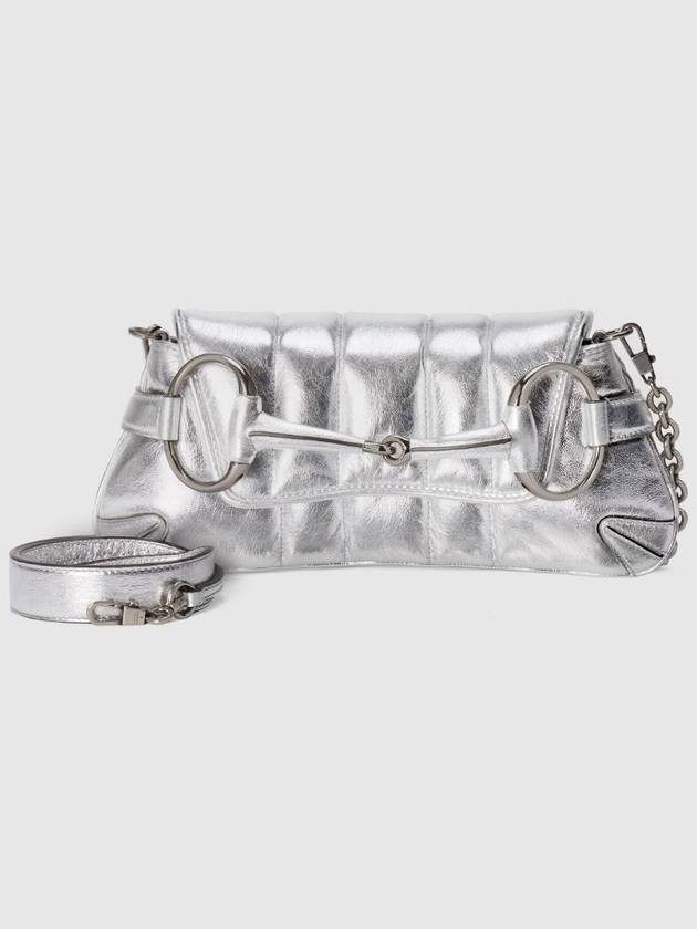 Horsebit Chain Small Leather Shoulder Bag Silver - GUCCI - BALAAN 4