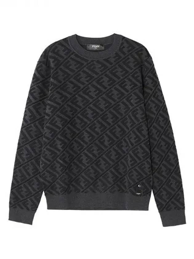 Men's Regular Fit Crew Neck Wool Knit Top Black Grey - FENDI - BALAAN 2